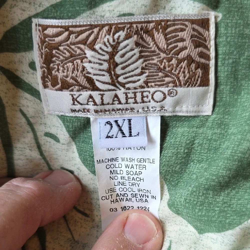 Kalaheo Green Tropical Print Men's Shirt Made In Hawaii Men's 2xl - Picture 2 of 4